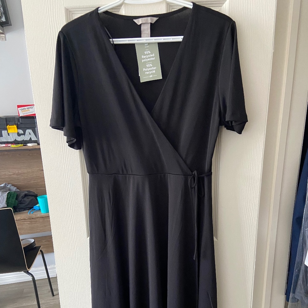 NWT! H&M Black faux wrap dress
